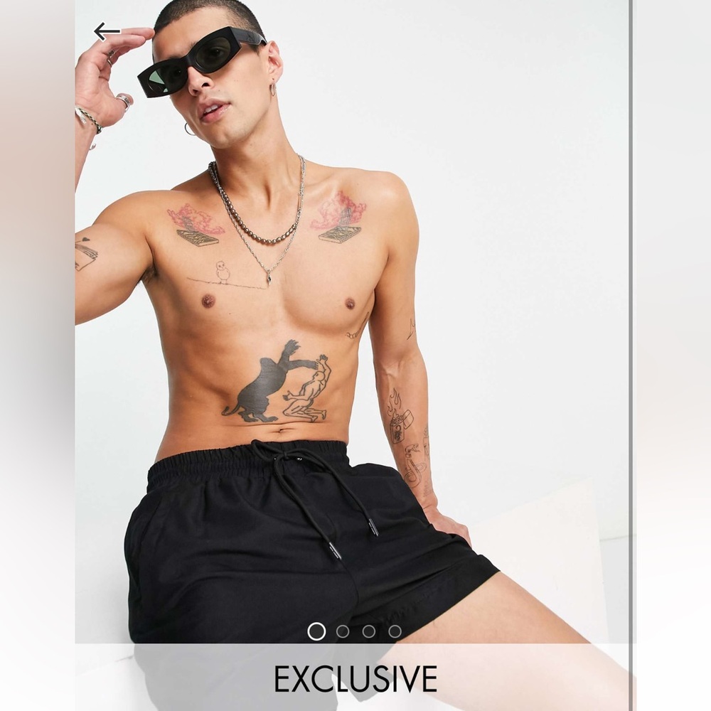 ASOS Reclaimed Vintage Inspired Recycled Shorter Length Swim Short in Black